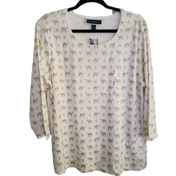 Karen Scott Glitter Camel Printed Pullover Top - Picture 1 of 5